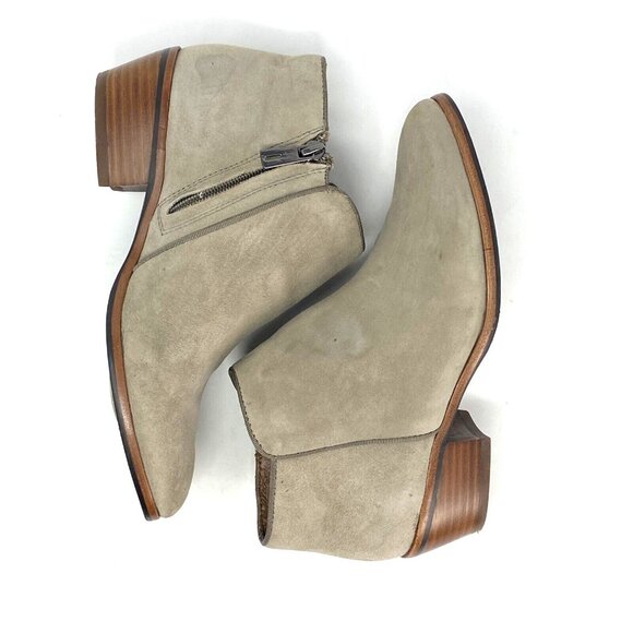 Sam Edelman Boots Womens 6.5 Petty Putty Taupe Suede Ankle Bootie Block Heels - Picture 5 of 16